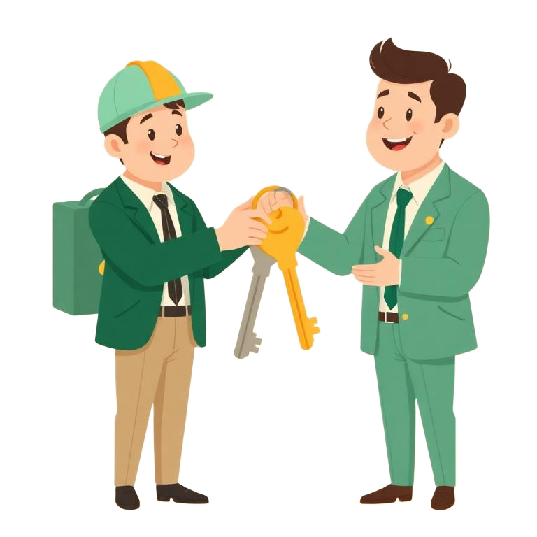 Builder handing keys to the business owner